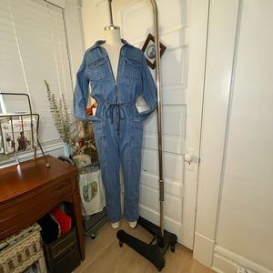Madewell Zip Front Denim Cinch Waist Coverall Jumpsuit, sz Medium